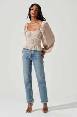 Ziva Plisse Long Sleeve Top -Astr The Label Shop ACT17331 PEARL 0608