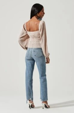 Ziva Plisse Long Sleeve Top -Astr The Label Shop ACT17331 PEARL 0613