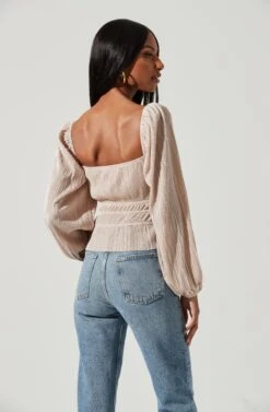 Ziva Plisse Long Sleeve Top -Astr The Label Shop ACT17331 PEARL 0618