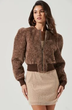 Stacy Faux Fur Jacket -Astr The Label Shop ACT17335 BROWN 1731