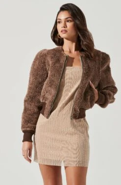 Stacy Faux Fur Jacket -Astr The Label Shop ACT17335 BROWN 1740