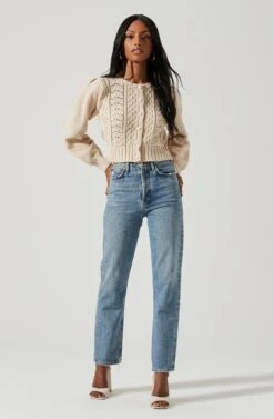 Marlena Cropped Cable Knit Cardigan -Astr The Label Shop ACT17336 CREAM 0429