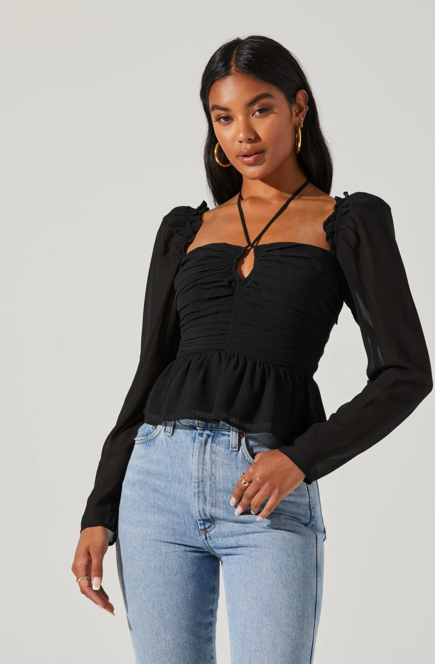 Toni Ruched Halter Long Sleeve Peplum Top 19 Toni Ruched Halter Long Sleeve Peplum Top - Image 17