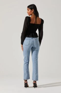 Toni Ruched Halter Long Sleeve Peplum Top 40 Toni Ruched Halter Long Sleeve Peplum Top -Astr The Label Shop ACT17339 BLACK 4