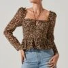 Toni Ruched Halter Long Sleeve Peplum Top 2 Toni Ruched Halter Long Sleeve Peplum Top -Astr The Label Shop ACT17339 BROWNYELLOWDITSY 2