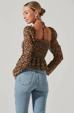 Toni Ruched Halter Long Sleeve Peplum Top 26 Toni Ruched Halter Long Sleeve Peplum Top -Astr The Label Shop ACT17339 BROWNYELLOWDITSY 4