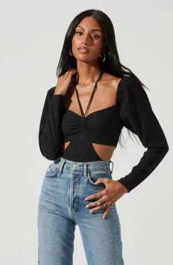 Dionne Cutout Halter Bodysuit -Astr The Label Shop ACT17340 BLACK 1049