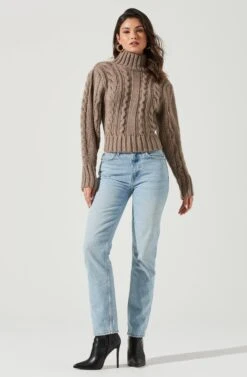 Haisley Cable Knit Turtleneck Sweater -Astr The Label Shop ACT17358 BROWN 0731