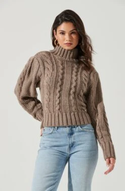 Haisley Cable Knit Turtleneck Sweater -Astr The Label Shop ACT17358 BROWN 0737