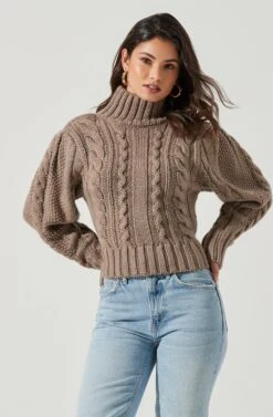 Haisley Cable Knit Turtleneck Sweater -Astr The Label Shop ACT17358 BROWN 0739