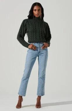 Haisley Cable Knit Turtleneck Sweater -Astr The Label Shop ACT17358 HUNTERGREEN 1