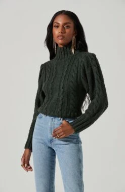 Haisley Cable Knit Turtleneck Sweater -Astr The Label Shop ACT17358 HUNTERGREEN 2