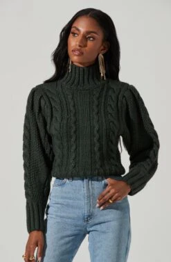 Haisley Cable Knit Turtleneck Sweater -Astr The Label Shop ACT17358 HUNTERGREEN 3