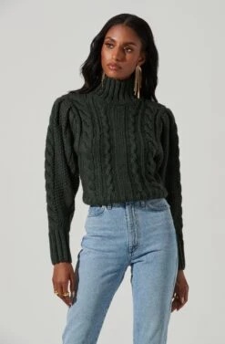 Haisley Cable Knit Turtleneck Sweater -Astr The Label Shop ACT17358 HUNTERGREEN 4