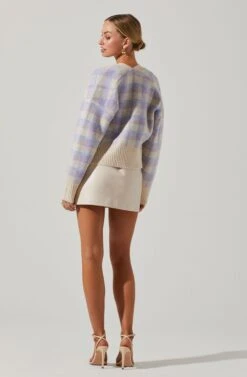 Belmont Plaid Cardigan 9 Belmont Plaid Cardigan -Astr The Label Shop ACT17362 LILACPLAID 4