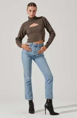 Taissa Knit Bolero Sweater -Astr The Label Shop ACT17393 DARKTAUPE 11191