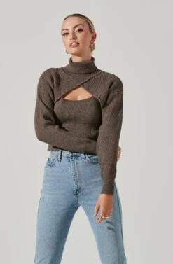 Taissa Knit Bolero Sweater -Astr The Label Shop ACT17393 DARKTAUPE 11221