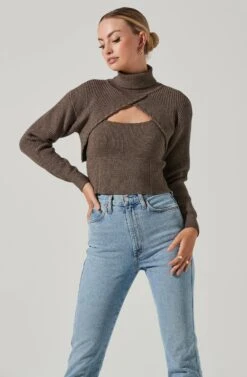 Taissa Knit Bolero Sweater -Astr The Label Shop ACT17393 DARKTAUPE 11231