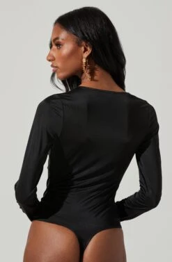 Lauren Satin Cutout Long Sleeve Bodysuit -Astr The Label Shop ACT17395 BLACK 4