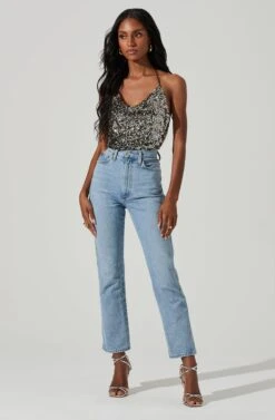 Alicia Sequin Cowl Neck Top -Astr The Label Shop ACT17406 BLACKRAINBOW 2