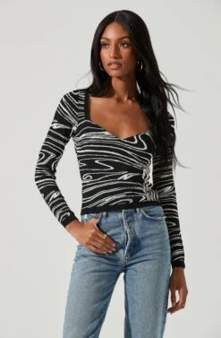 Sadie Marble Swirl Sweater 10 Sadie Marble Swirl Sweater -Astr The Label Shop ACT17409 BLACKCREAMSWIRL 0349