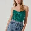 Vita Satin Cowl Neck Rhinestone Strap Top -Astr The Label Shop ACT17415 GREEN 3