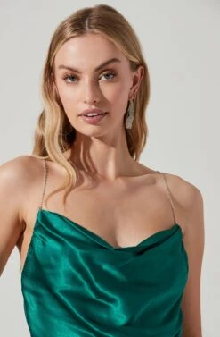 Vita Satin Cowl Neck Rhinestone Strap Top -Astr The Label Shop ACT17415 GREEN 4