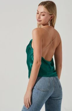 Vita Satin Cowl Neck Rhinestone Strap Top -Astr The Label Shop ACT17415 GREEN 5
