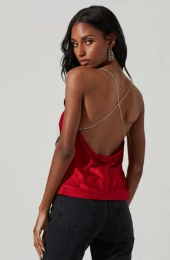 Vita Satin Cowl Neck Rhinestone Strap Top -Astr The Label Shop ACT17415 RED 5