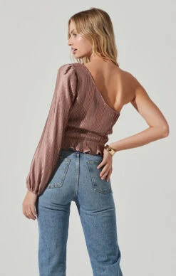 Zona Plisse One Shoulder Top -Astr The Label Shop ACT17417 MAUVE 3