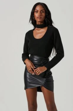 Marion Mock Neck Cutout Sweater -Astr The Label Shop ACT17421 BLACK 4