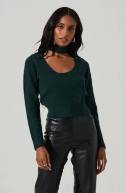 Marion Mock Neck Cutout Sweater -Astr The Label Shop ACT17421 DARKGREEN 3