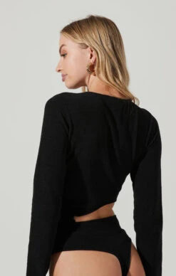 Zenni Cutout Midriff Long Sleeve Bodysuit -Astr The Label Shop ACT17453 BLACK 3