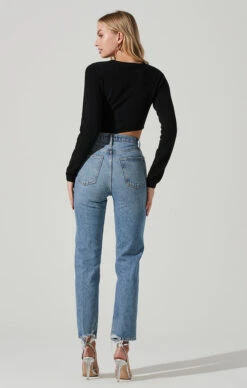 Zenni Cutout Midriff Long Sleeve Bodysuit -Astr The Label Shop ACT17453 BLACK 4