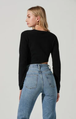 Zenni Cutout Midriff Long Sleeve Bodysuit -Astr The Label Shop ACT17453 BLACK 5 3