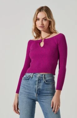 Philippa Chain Strap Sweater -Astr The Label Shop ACT17457 FUCHSIA 2