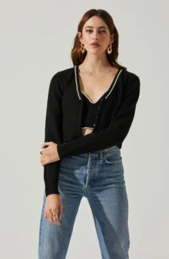 Melissa Pearl Embellished Cardigan Sweater -Astr The Label Shop ACT17475P BLACK 4