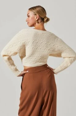 Mariana Reversible Cable Knit Wrap Sweater -Astr The Label Shop ACT17476 CREAM 5