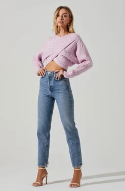 Mariana Reversible Cable Knit Wrap Sweater -Astr The Label Shop ACT17476 LIGHTPINK 1