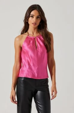 Lura Satin Chain Strap Halter Top -Astr The Label Shop ACT17491 FUCHSIA 2