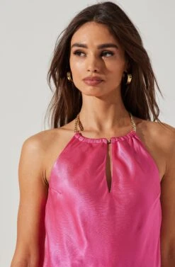 Lura Satin Chain Strap Halter Top -Astr The Label Shop ACT17491 FUCHSIA 3