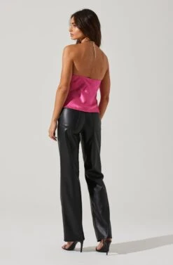 Lura Satin Chain Strap Halter Top -Astr The Label Shop ACT17491 FUCHSIA 5