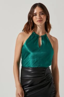 Lura Satin Chain Strap Halter Top -Astr The Label Shop ACT17491 GREEN 3