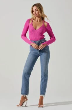 Estefania Shoulder Cutout Sweater -Astr The Label Shop ACT17497 HOTPINK 1