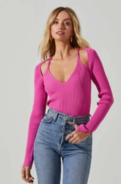 Estefania Shoulder Cutout Sweater -Astr The Label Shop ACT17497 HOTPINK 2