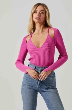 Estefania Shoulder Cutout Sweater -Astr The Label Shop ACT17497 HOTPINK 3