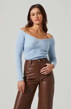 Harlie Off Shoulder Cropped Sweater 10 Harlie Off Shoulder Cropped Sweater -Astr The Label Shop ACT17520 LIGHTBLUE 1 4