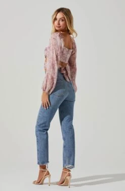 Savita Abstract Print Ruched Cutout Top -Astr The Label Shop ACT17534 PINKABSTRACT 5