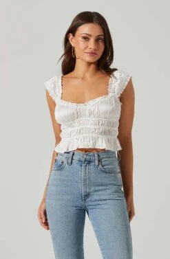 Rosita Smocked Top -Astr The Label Shop ACT17543VR WHITE 1 2