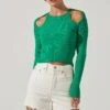 Eris Ribbed Shoulder Cutout Sweater -Astr The Label Shop ACT17547 GREEN 2